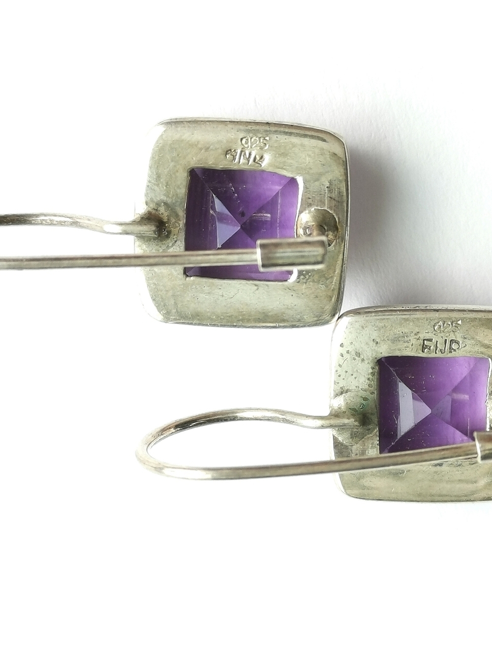 Modernist square cut Amethyst sterling silver drop earrings 🆕 - Picture 3 of 6